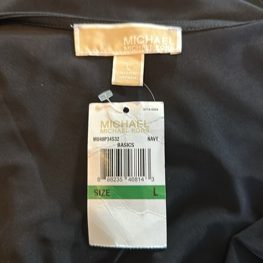 NWT “Michael Kors” black mini dress w/ gold chain and leather sleeve trim - Picture 6 of 6
